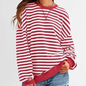 Red & White Striped Oversized Sweatshirt